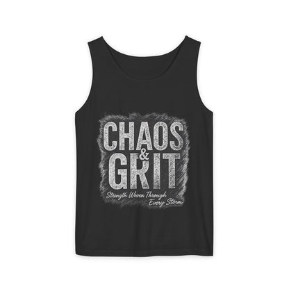 Motivational Tank Top – Chaos & Grit Design, Unisex Workout Shirt, Fitness Gift, Summer Activewear for Men & Women