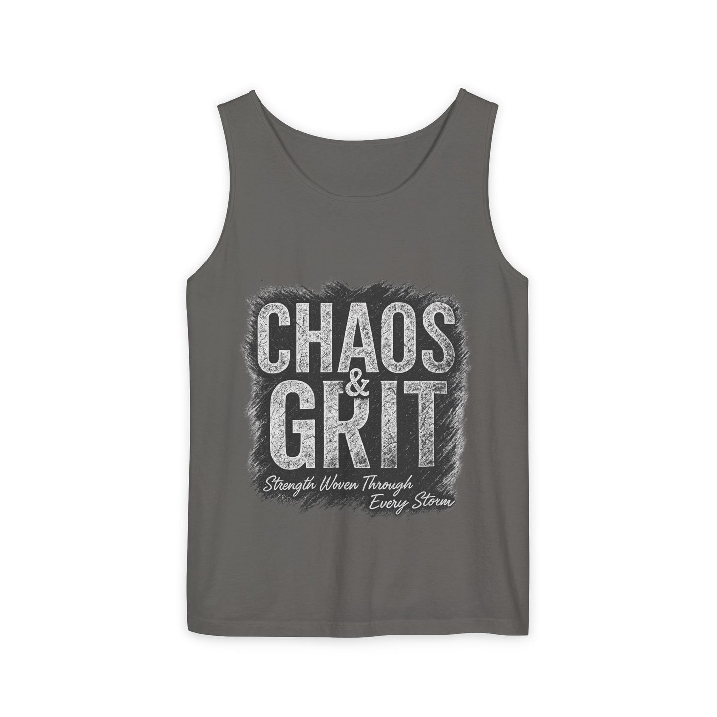 Motivational Tank Top – Chaos & Grit Design, Unisex Workout Shirt, Fitness Gift, Summer Activewear for Men & Women