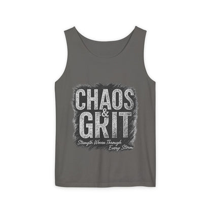 Motivational Tank Top – Chaos & Grit Design, Unisex Workout Shirt, Fitness Gift, Summer Activewear for Men & Women