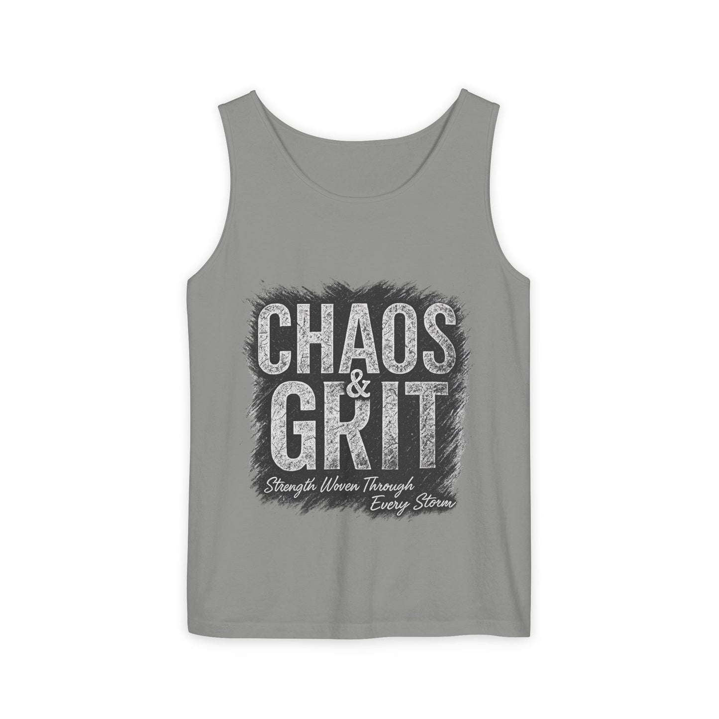 Motivational Tank Top – Chaos & Grit Design, Unisex Workout Shirt, Fitness Gift, Summer Activewear for Men & Women