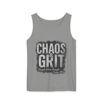 Motivational Tank Top – Chaos & Grit Design, Unisex Workout Shirt, Fitness Gift, Summer Activewear for Men & Women