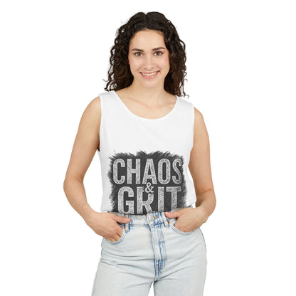 Motivational Tank Top – Chaos & Grit Design, Unisex Workout Shirt, Fitness Gift, Summer Activewear for Men & Women