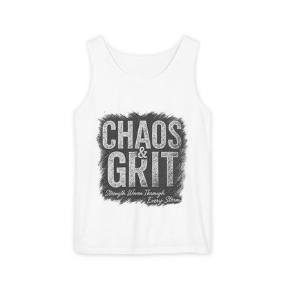 Motivational Tank Top – Chaos & Grit Design, Unisex Workout Shirt, Fitness Gift, Summer Activewear for Men & Women