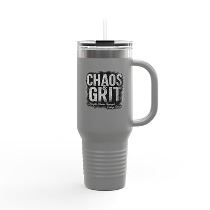 Chaos & Grit 40oz Insulated Travel Mug – Motivational, Durable, Adventure-Ready Drinkware